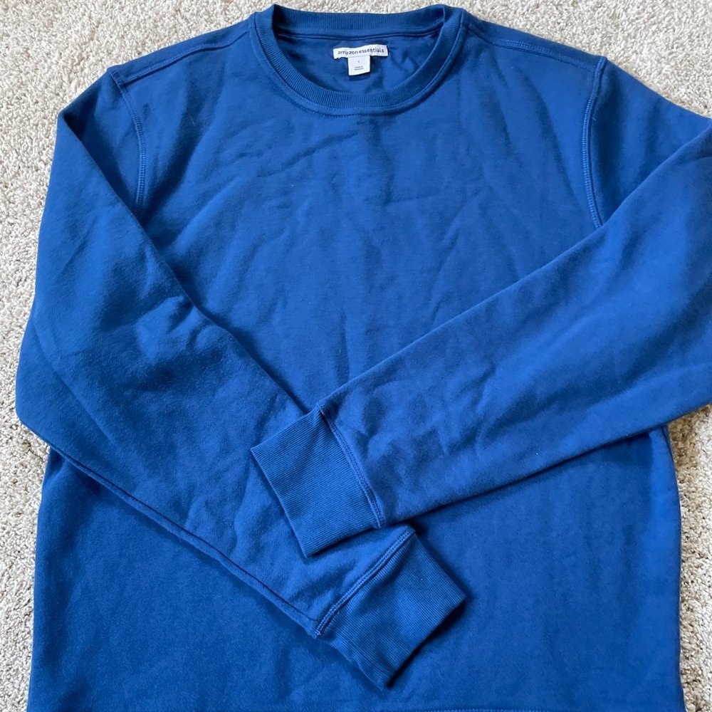 Amazon Essentials Men's Long-Sleeve Crewneck Fleece Blue Sweatshirt Size Large
